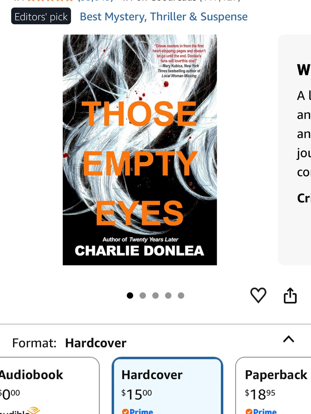 Those Empty Eyes Hard Cover Book. Great Condition.